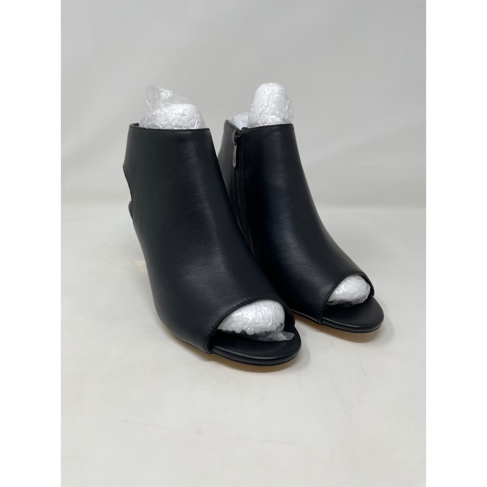 Midnight Velvet Womens 8 Black Peep Toe Booties Gold Block Heel Ankle Boots